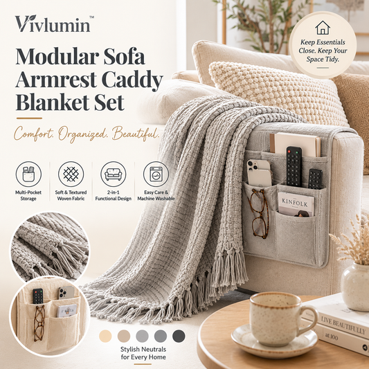 Modular Sofa Armrest Caddy Blanket Set