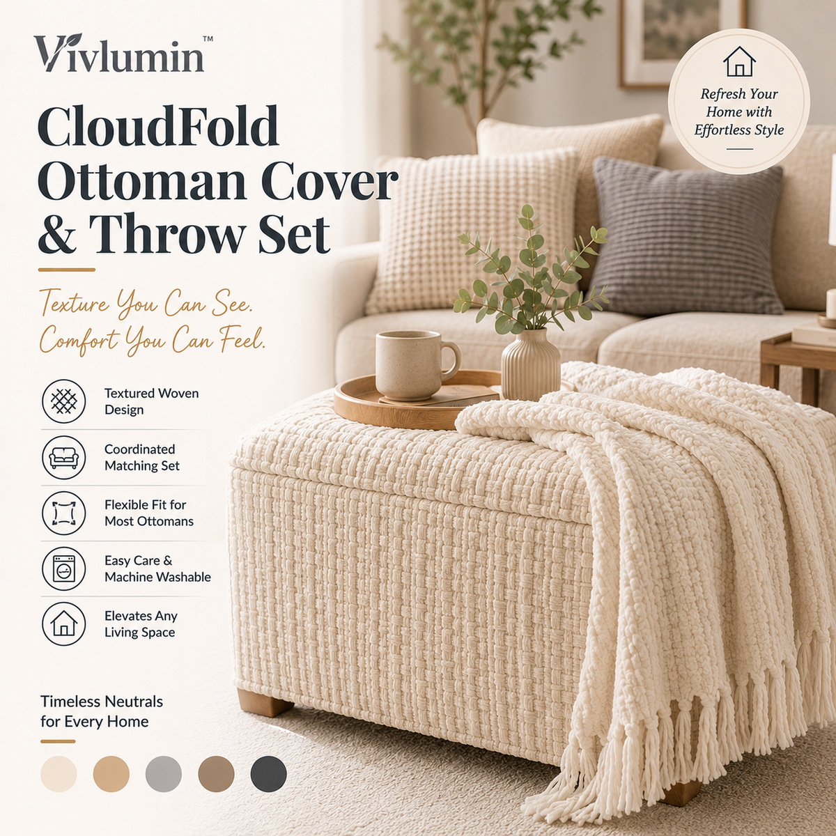 CloudFold Decorative Ottoman Cover & Throw Set