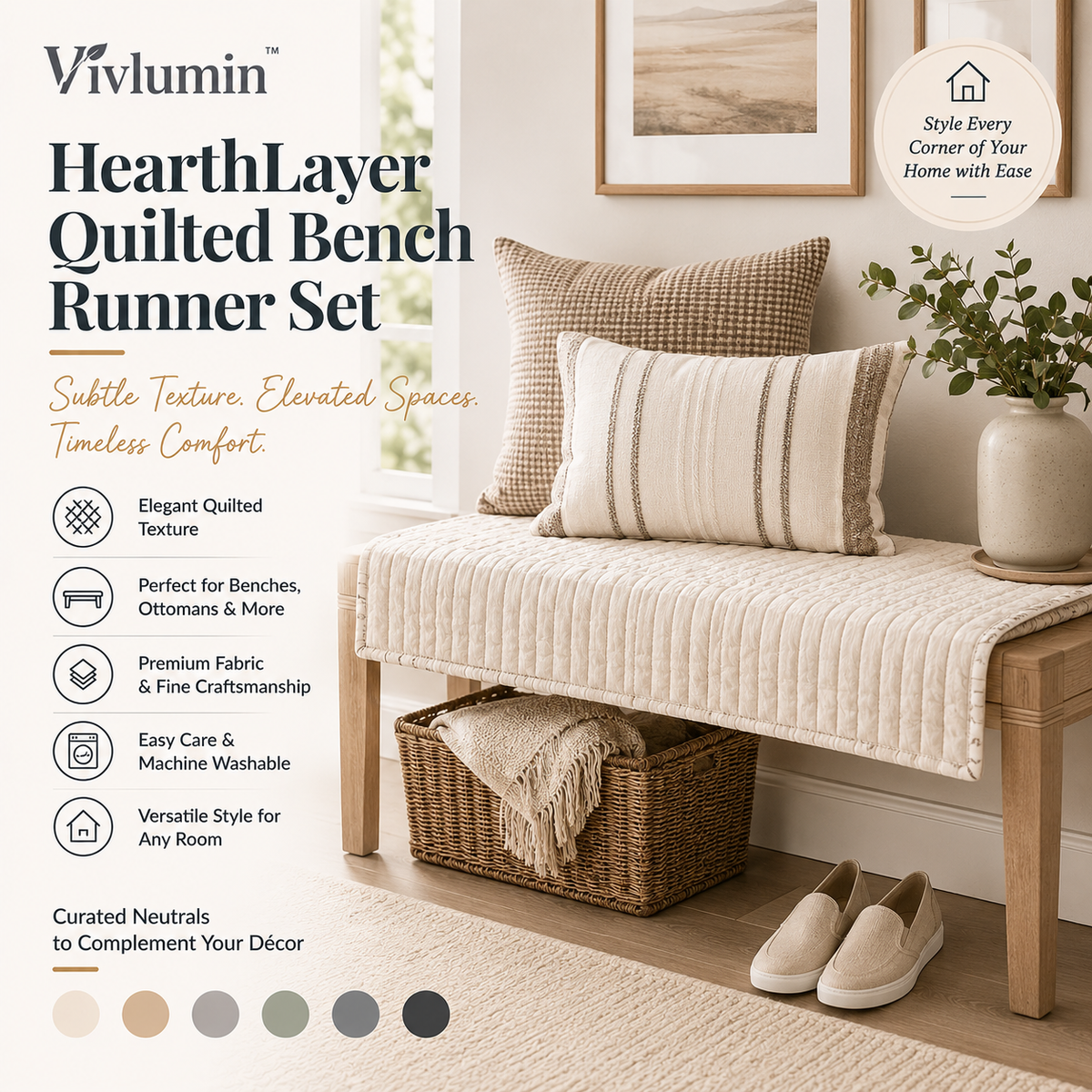 HearthLayer Quilted Bench Runner Set