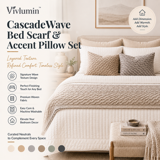 CascadeWave Textured Bed Scarf & Accent Pillow Set