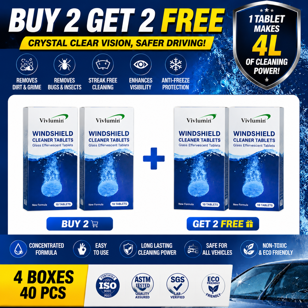 🚗 Windshield Washer Tablets | Crystal Clear Vision Anytime