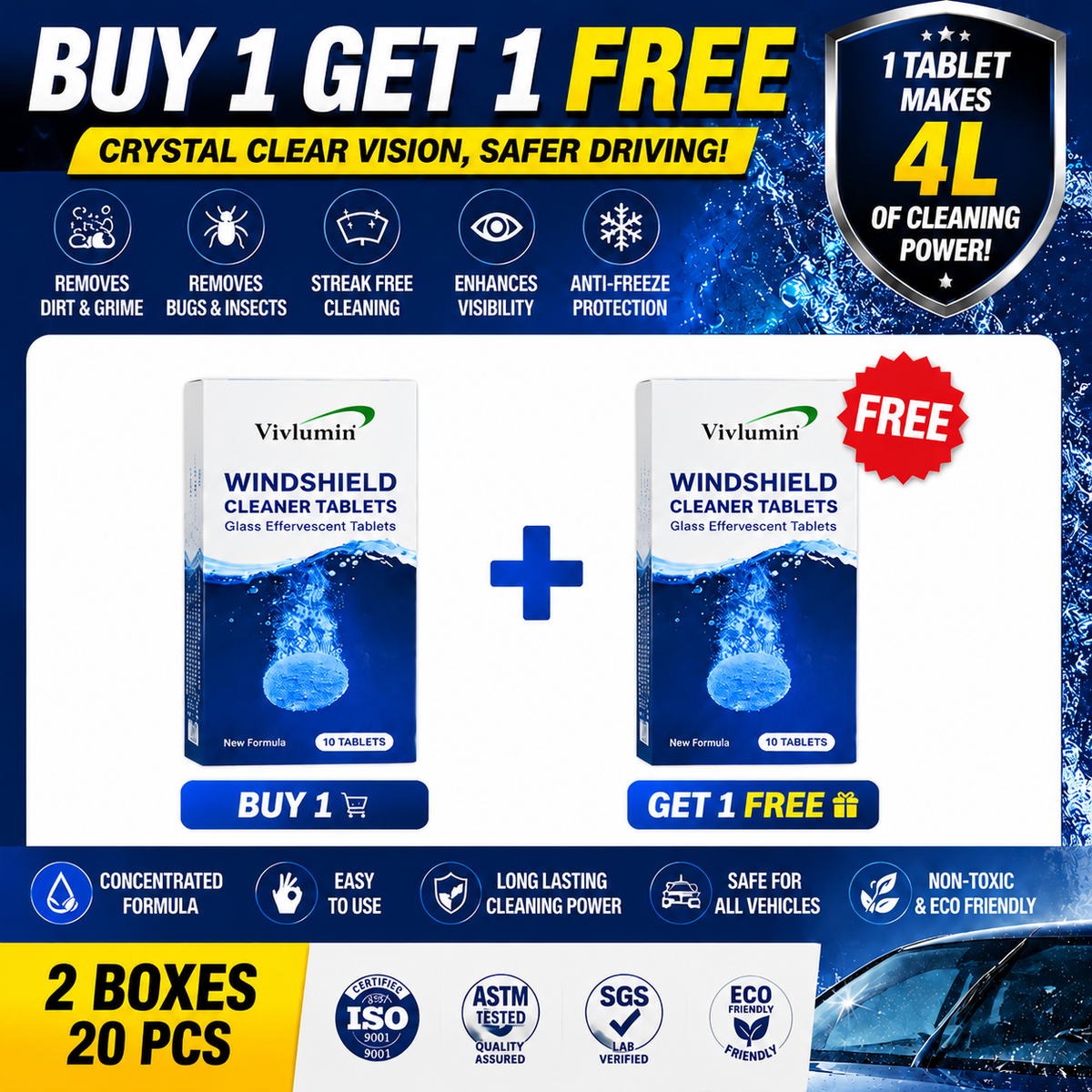 🚗 Windshield Washer Tablets | Crystal Clear Vision Anytime