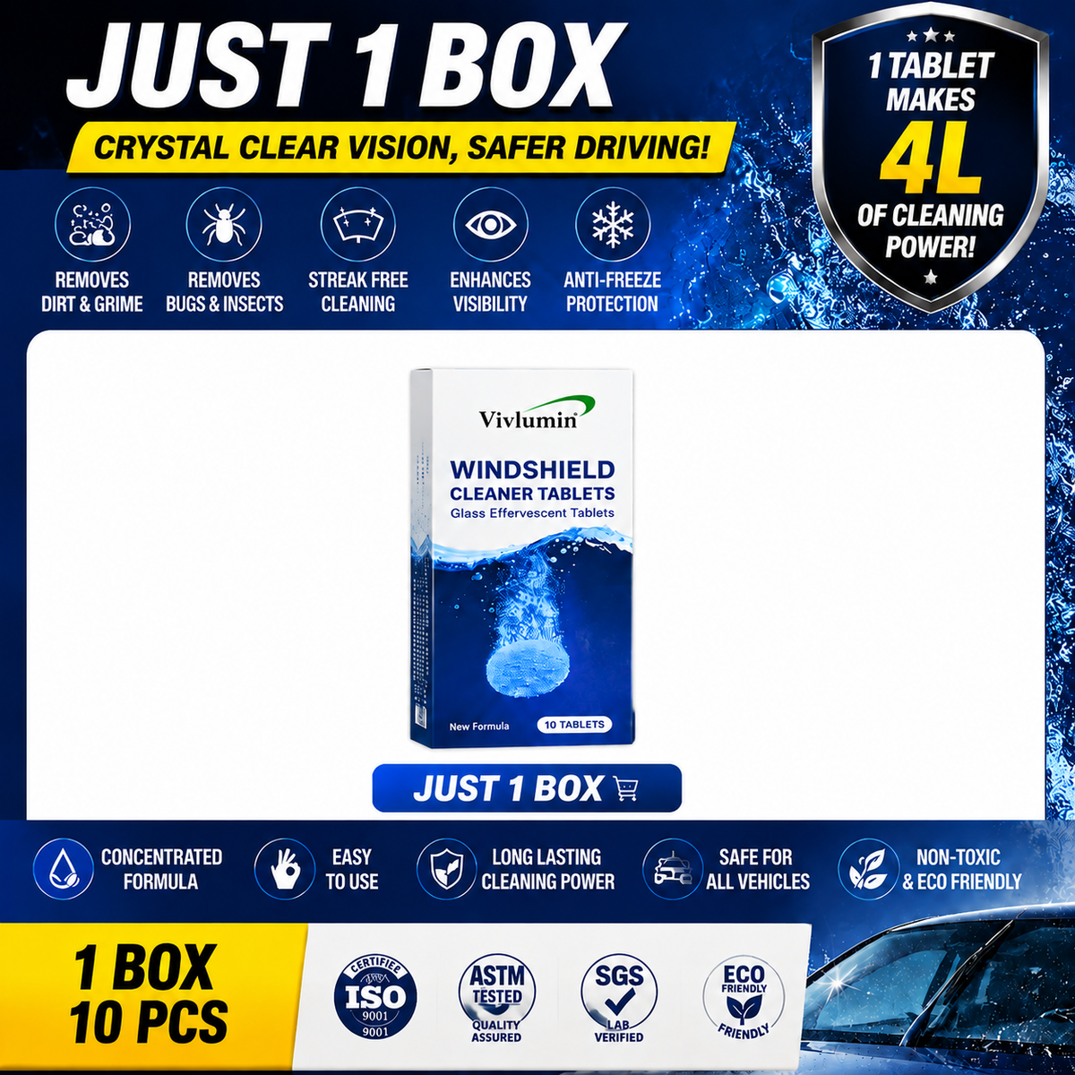 🚗 Windshield Washer Tablets | Crystal Clear Vision Anytime
