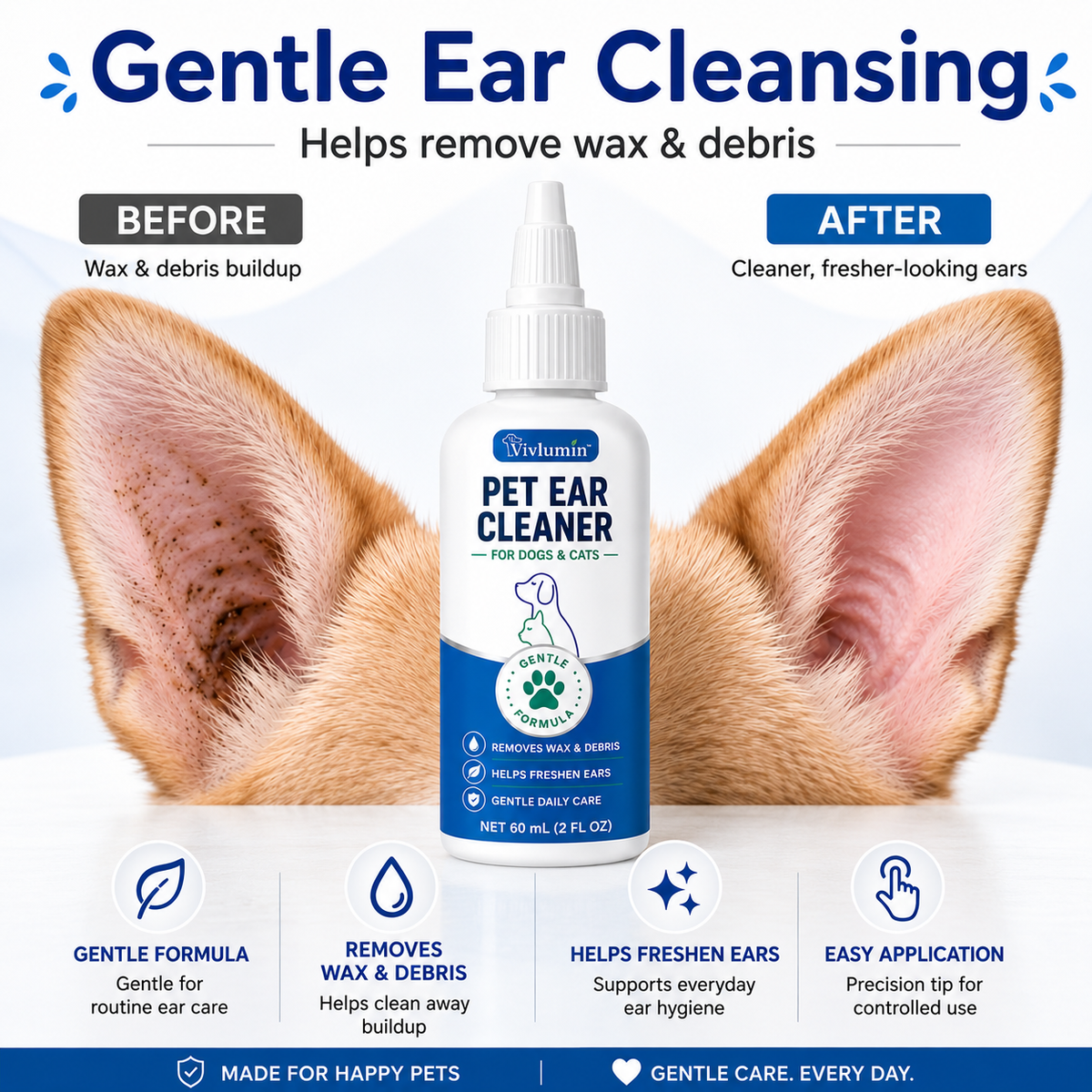 🐶 Pet Ear Cleaner for Dogs & Cats – Gentle Daily Ear Care