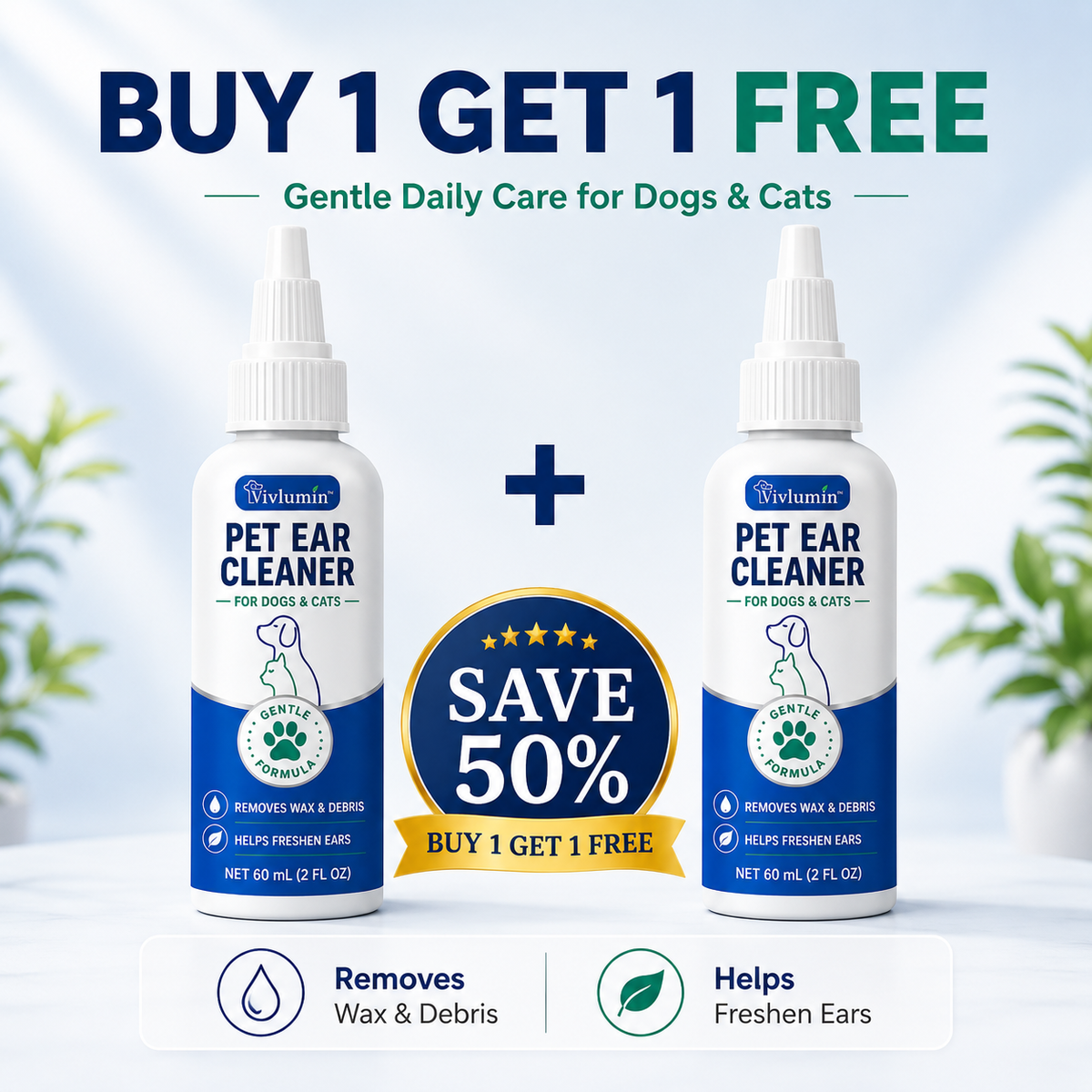 🐶 Pet Ear Cleaner for Dogs & Cats – Gentle Daily Ear Care